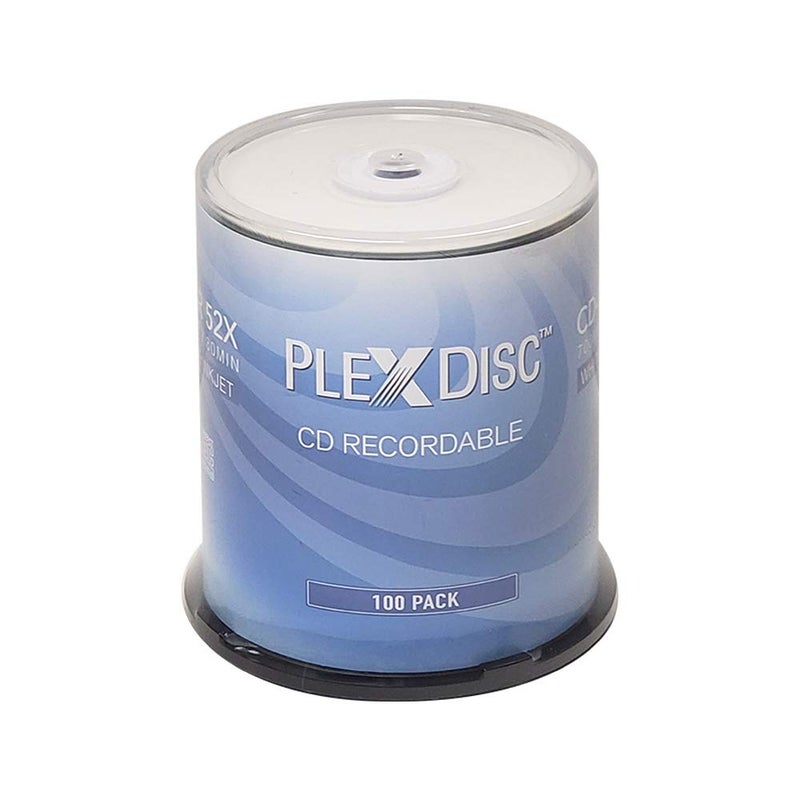 PlexDisc أقراص PlexDisc CD-R 700MB 52X القابلة للطباعة بالحبر الأبيض | عبوة كعكة 100 قطعة (FFP) | أقراص فارغة لحرق الموسيقى، الصور، البيانات | وسائط قابلة للتسجيل والكتابة - Image 1